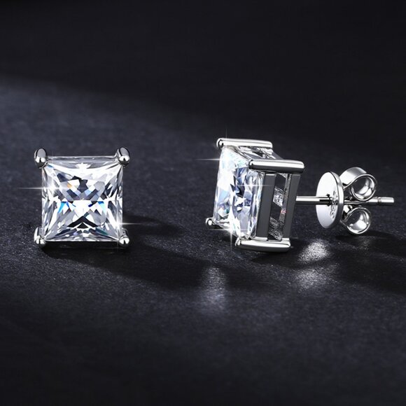 💎NEW Certified 2ct. t.w.Dazzling  Princess Cut Moissanite Studs | 925 Silver - Picture 1 of 7